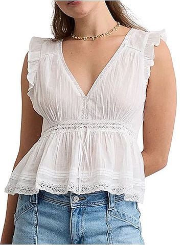 American Eagle Outfitters Lace Trim Flutter Sleeve Blouse Sleeveless T-Shirt (view 1)