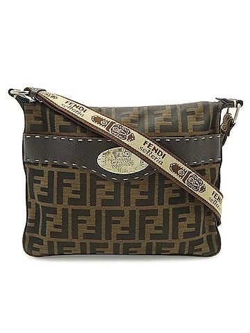 Fendi FENDI Selleria Zucca Shoulder Bag, Canvas and Leather, Brown, 8BT092 (view 1)