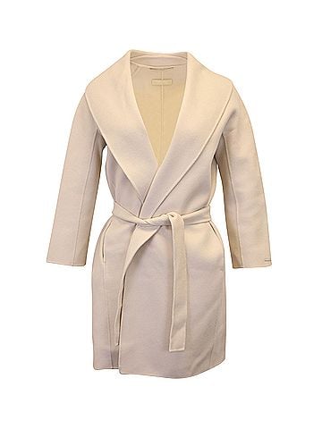 Max Mara Max Mara Belted Coat in Cream Virgin Wool (view 1)