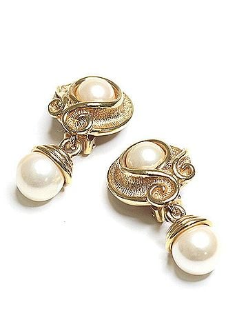 Christian Dior Christian Dior faux pearl earrings, metal, gold color, clip-on style. (view 2)