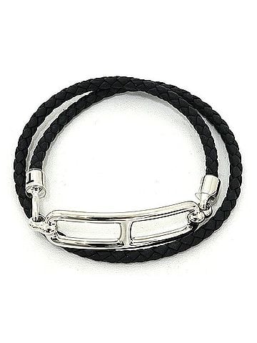 Hermès Hermes leather bracelet "Luri" Double Tour, Veau Swift leather, black and silver. (view 1)