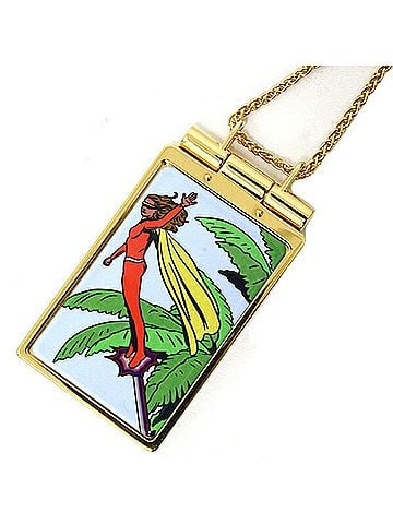 Hermès HERMES On the Beach Mirror Compact Pendant Necklace, Gold Multicolor (view 1)