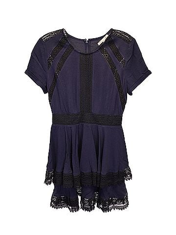 Maje Maje Raglia Tiered Lace-inset Dress In Navy Blue Viscose (view 1)