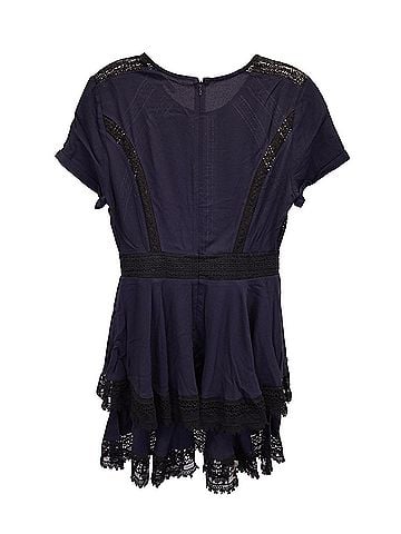 Maje Maje Raglia Tiered Lace-inset Dress In Navy Blue Viscose (view 2)
