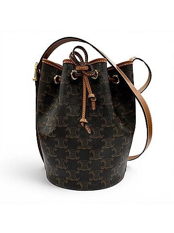 Céline CELINE 19114 Triomphe Small Drawstring Shoulder Bag, Canvas, Tan, Made in Italy, Women's, with Dust Bag (view 1)