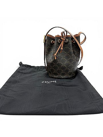 Céline CELINE 19114 Triomphe Small Drawstring Shoulder Bag, Canvas, Tan, Made in Italy, Women's, with Dust Bag (view 2)