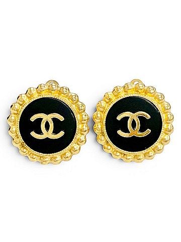 Chanel CHANEL Vintage 95A Coco Mark Bicolor Earrings, Gold and Black, Made in France, Women's, with Box. (Pair) (view 1)