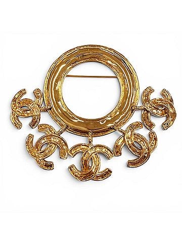 Chanel CHANEL Vintage 94P Five-Coco Mark Circle Swing Brooch, Gold, Made in France, Women's, with Box (view 1)