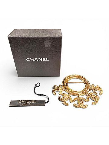 Chanel CHANEL Vintage 94P Five-Coco Mark Circle Swing Brooch, Gold, Made in France, Women's, with Box (view 2)