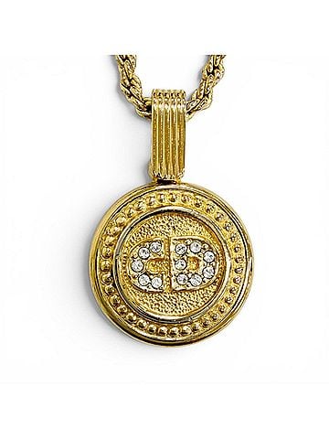 Christian Dior Christian Dior Vintage CD Logo Rhinestone Coin Motif Necklace, Gold, Women's Accessory (view 1)