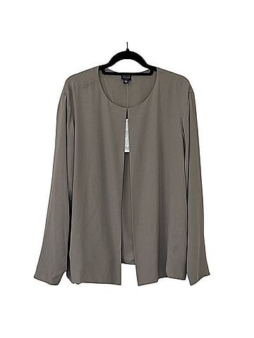 Eileen Fisher Silk Georgette Roundneck Jacket with Front Clasp Jacket (view 1)