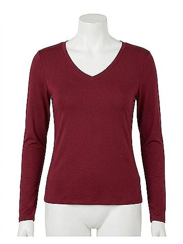 Grace & Lace Modal V-Neck Long Sleeve Tee in Red (view 1)
