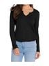 Bobi Solid Black Split V-Neck Tee With Raw Cut Binding in Black Size S - photo 2