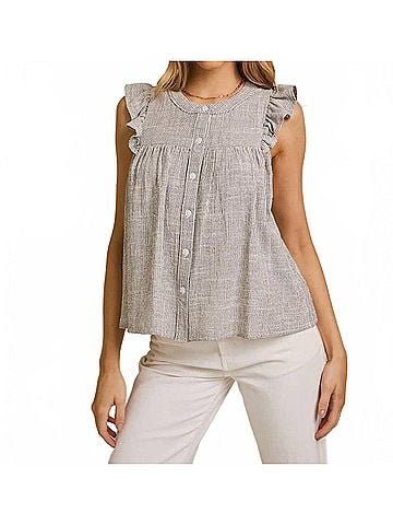 Gilli Round Neck Ruffle Sleeve Top in Gray (view 2)