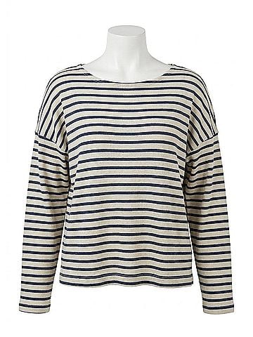Apiece Apart Barca Long Sleeve Shirt in Navy Cream Stripe (view 1)