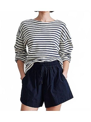 Apiece Apart Barca Long Sleeve Shirt in Navy Cream Stripe (view 2)