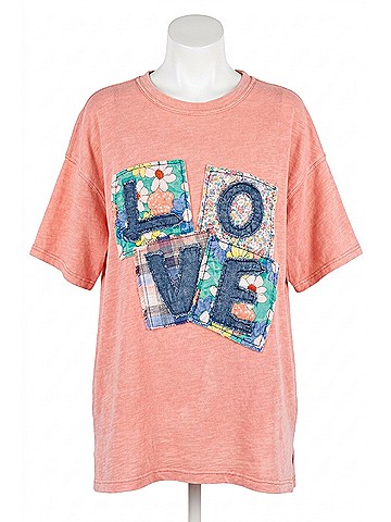 Easel Love Patch Mineral Washed Slub Tee in Salmon (view 1)