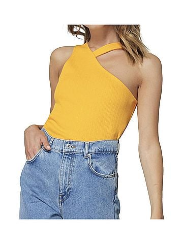 Line & Dot Stella Ribbed Cut Out Tank Top in Sunflower (view 2)