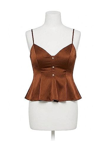 Astr Paislee Satin Pleated Peplum Top in Brown (view 1)