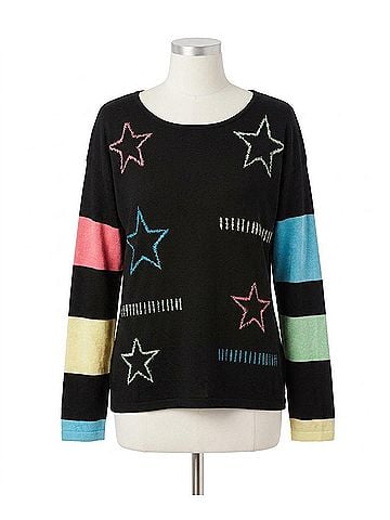 French Kyss Scoop Star Top in Black/Multi (view 1)