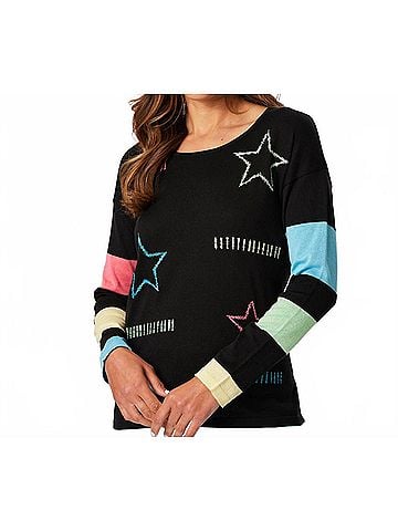 French Kyss Scoop Star Top in Black/Multi (view 2)