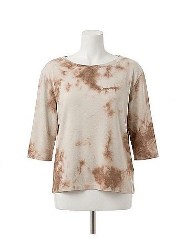 French Kyss Tie Dye Scoop Neck Top in White/Beige (view 1)