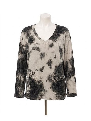 French Kyss Tie Dye V Neck Top in White/Black (view 1)
