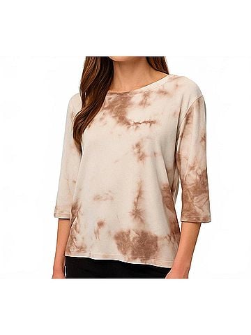 French Kyss Tie Dye Scoop Neck Top in White/Beige (view 2)