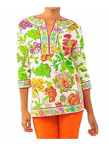 Gretchen Scott Designs Glorious Split Neck Tunic in Multi Bright (view 2)