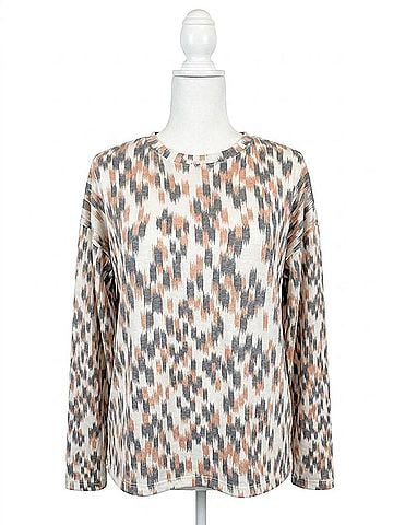 Tribal Fuzzy Soft Crew Neck Combo Print Knit Top in Multi (view 1)