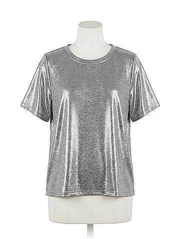 Molly Bracken Shiny Tee Top in Silver (view 1)