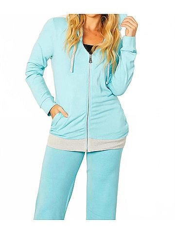 French Kyss Color Block Hoodie in Aqua (view 2)