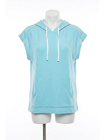 French Kyss Sleeveless Hoodie With Pocket in Aqua (view 1)