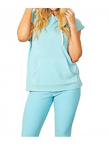 French Kyss Sleeveless Hoodie With Pocket in Aqua (view 2)