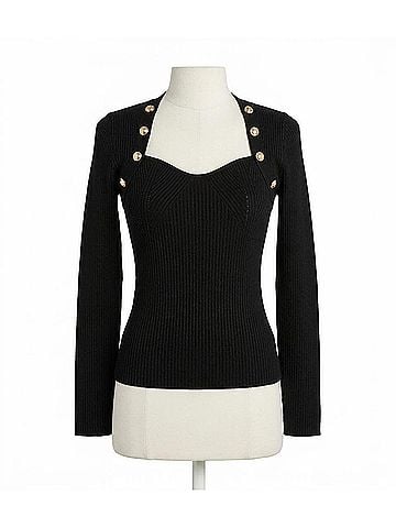 Flying Tomato Claire Long Sleeve Ribbed Knit Top in Black (view 1)