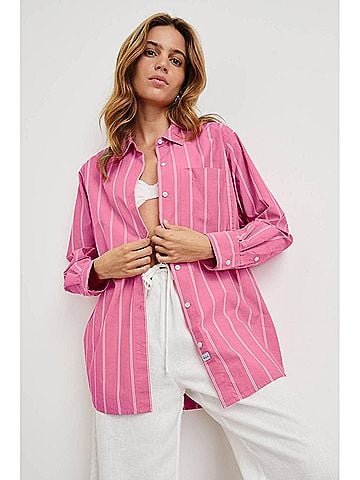 Rails Elsa Shirt in Hibiscus White Stripe (view 2)