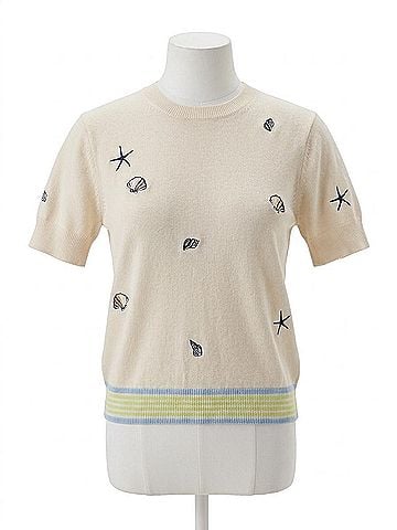Brodie Shell Embroidery Tee in White (view 1)