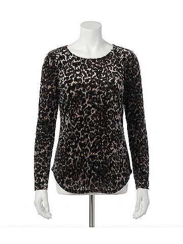 Karen Kane Beverley Velvet Burnout Shirttail Top in Black With Brown (view 1)