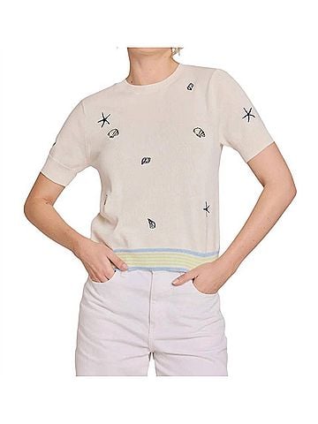 Brodie Shell Embroidery Tee in White (view 2)