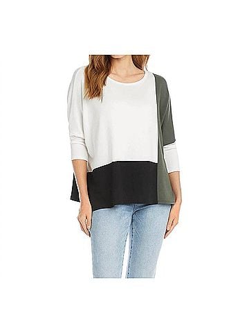 Karen Kane Darcy Dolman Colorblock Top in White, Black And Olive (view 2)