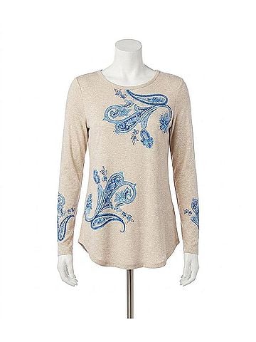 Karen Kane Oakland Paisley Print Top in Oatmeal And Blue (view 1)