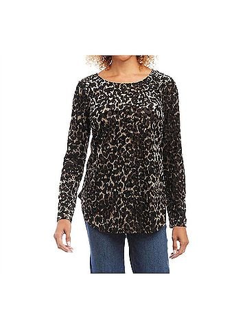 Karen Kane Beverley Velvet Burnout Shirttail Top in Black With Brown (view 2)