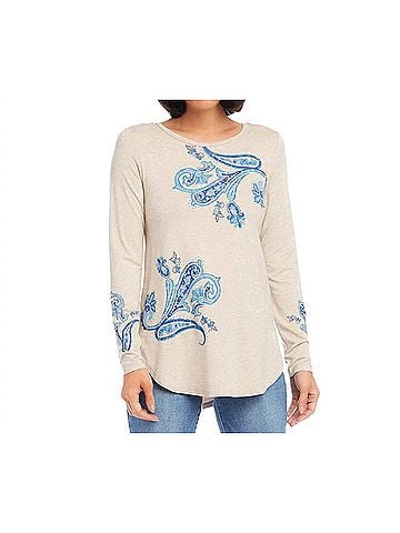 Karen Kane Oakland Paisley Print Top in Oatmeal And Blue (view 2)