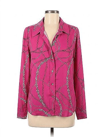 Karen Kane Women's Hallie Chain Print Button Down Long Sleeve Top in Haute Pink (view 1)