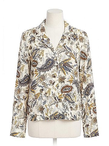 Karen Kane Paula Paisley Long Sleeve Button Down Shirt in Gold, Blue, Off White (view 1)