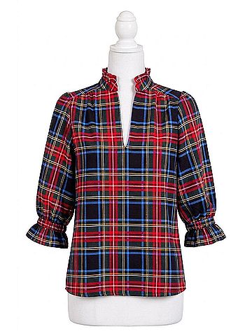 Gretchen Scott Designs Ruffleneck Tunic in Stewart Plaid (view 1)