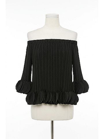 Joseph Ribkoff Lightweight Pleated Off-Shoulder Top in Black (view 1)