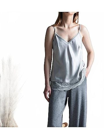 Molly Bracken Satin Camisole Top in Grey (view 2)