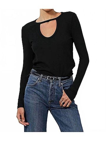 Bobi Front Keyhole Tee in Black (view 2)