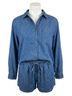 Bobi Blue Cropped Button Front Top in Blue Size S - photo 1